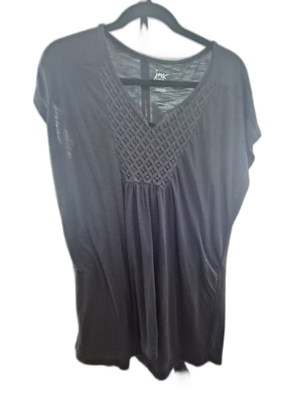 JMS Just My Size Black Crochet Lace V-Neck Babydoll Top 1X NWOT